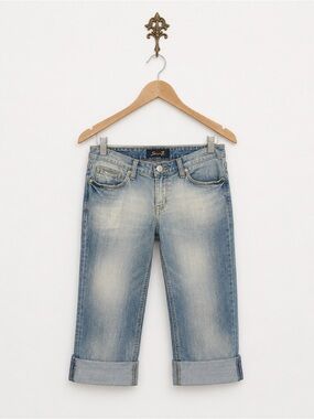 Seven 7 blue cropped cuff capri distressed bleached destroyed jeans 6
